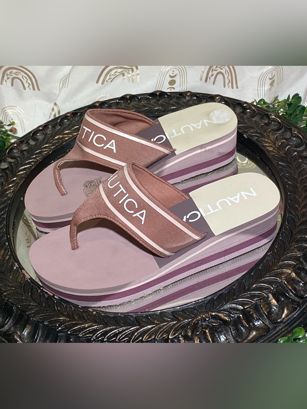 Nautica Women's Rose Pink Platform Flip Flop Sandals